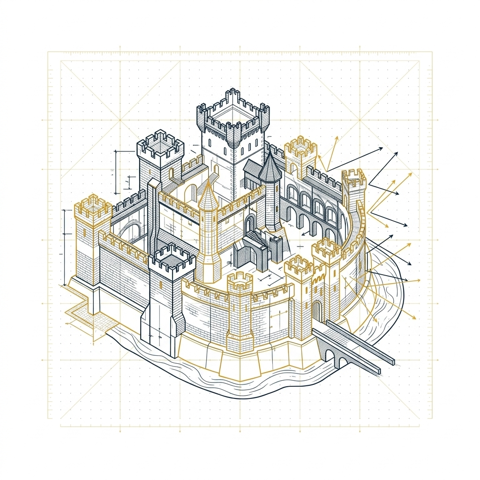 Blueprint-Illustration: Schutzwall (Firewall)