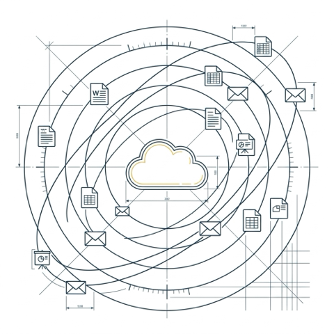Blueprint-Illustration: Briefumschläge und Postfach (E-Mails & Postfächer)