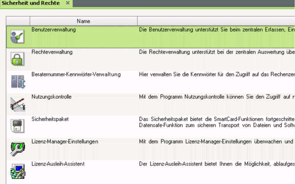 DATEV: Bereich Sicherheit und Rechte in der Rechteverwaltung