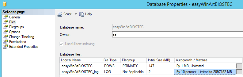 SQL-Log der easyWinArt-Datenbank verkleinern: Schritt 4