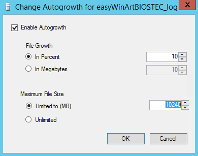 SQL-Log der easyWinArt-Datenbank verkleinern: Schritt 5