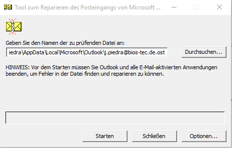 Outlook-Datendatei mit dem Reparaturtool ScanPST prüfen