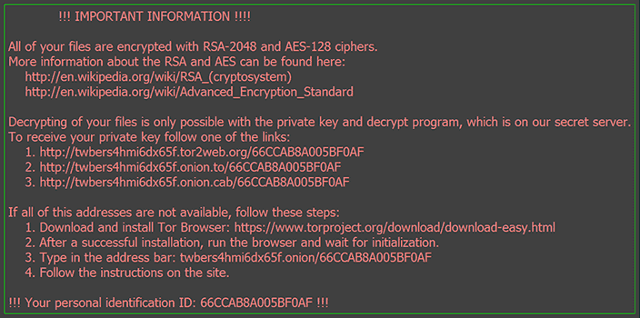 Screenshot der Erpressersoftware TorrentLocker nach der Infektion