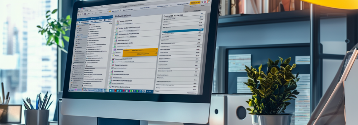 Ein Bildschirm auf einem Schreibtisch welcher Microsoft Outlook darstellt